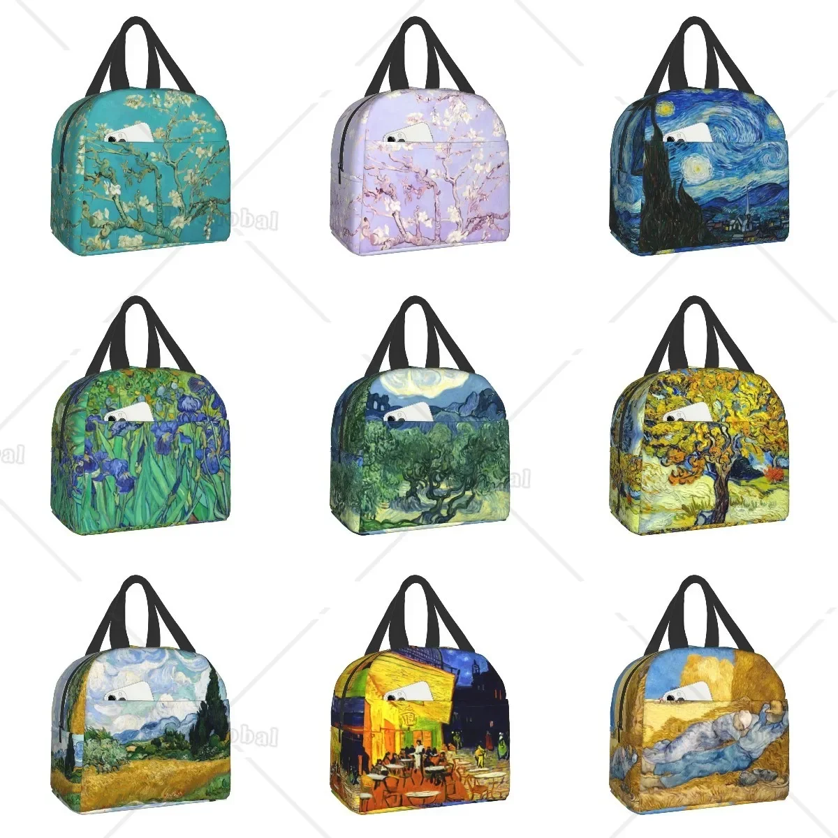 Van Almond Blossoms Lunch Box Portable Thermal Cooler Food Insulated Starry Night Oil Painting Lunch Bag for Women Kids