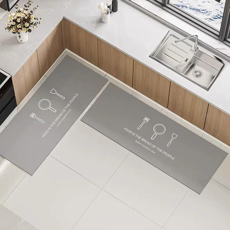 VIKAMA 2pc Simple Kitchen Floor Mat Strip Area Carpet Diatomium Mud Bathroom Super Absorbent Non-Slip Floor Mat Door Mat