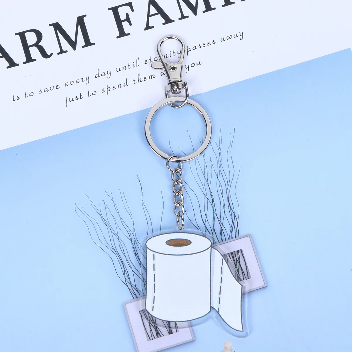 Toilet Roll Paper Keychain Transparent Acrylic Novelty Keyring Bag Hanging Wallet Keychain Supplies Handbag Pendant