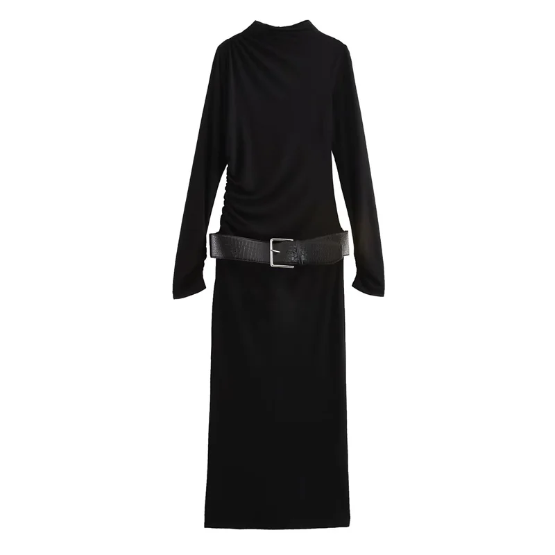 

Autumn Women's Long Dress 2024 New Fashion Casual with Belt A-line Dresses Slim Elegant Streetwear Women's Dresses