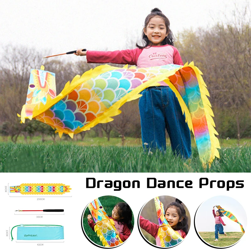 2.5M Ribbon Dance Props Chinese Style Dragon Dance Props For Children Kindergarten Funny Fitness Dragon Festival New Year Decor