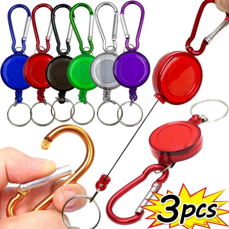 Retractable Steel Cord Pull Reel Keychains Spring Buckle Clasp Wire Rope Key Ring Recoil ID Card Holder Sporty Multiple Tools