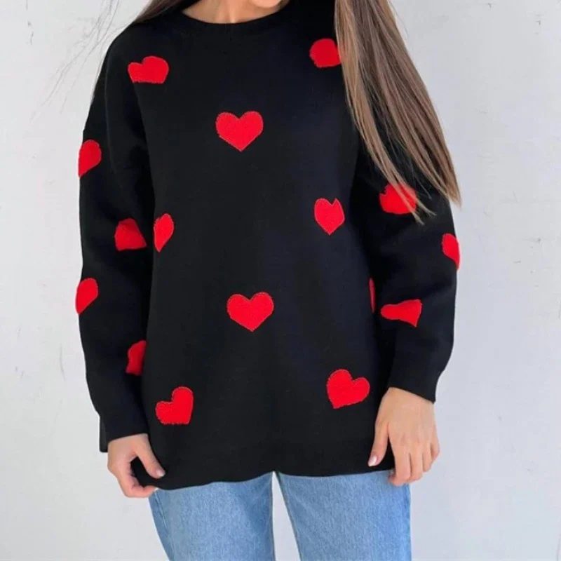 OCEANLOVE Print Love Sweet Women Sweaters Autumn Winter Vintage Thick Warm Sweet Pull Femme Ins Fashion Loose Pullovers