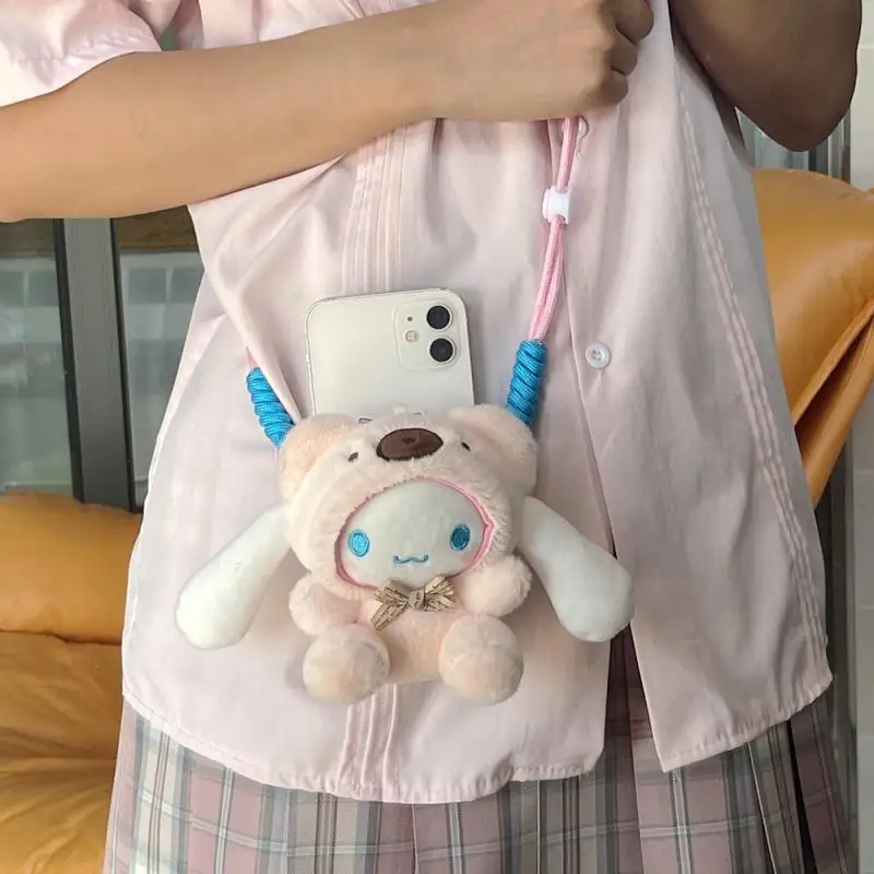 Lucifer Cat Plush Shoulder Bag Phone Case Bag Cinderella Coin Purse Cartoon Plush Doll Cinnamoroll Kuromi Melody Bag Girl Gift