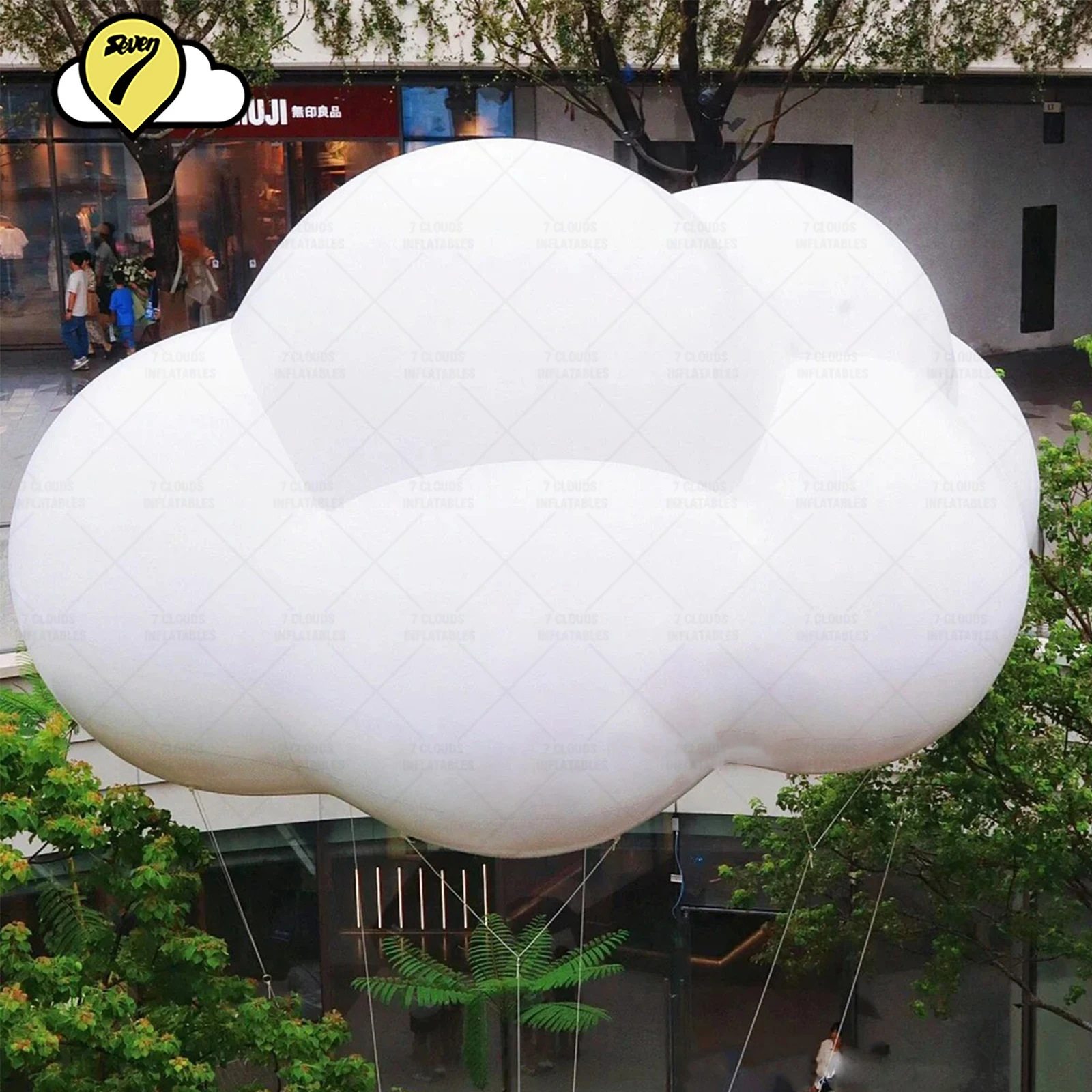 การ์ตูนยิ้ม Giant Inflatable ของเล่น Air Blow แขวนเมฆบอลลูนงานปาร์ตี้ Street โฆษณาตกแต่งด้วย Blower LED