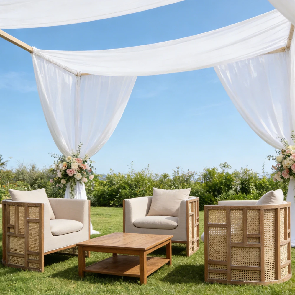 Hot Sale Retro Comfortable Single Rattan Seater Balcony Accent Chair for Wedding Events Sofa