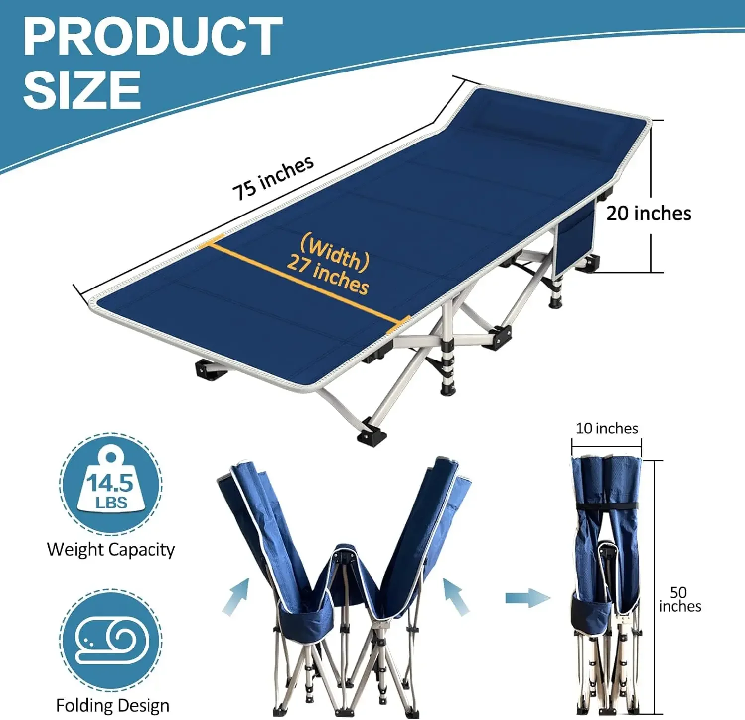 Camping Cot with Mattress Comfortable Cot Bed Folding Cot Heavy Duty Cots for Sleeping with Carry Bag for Adults Kids Gue