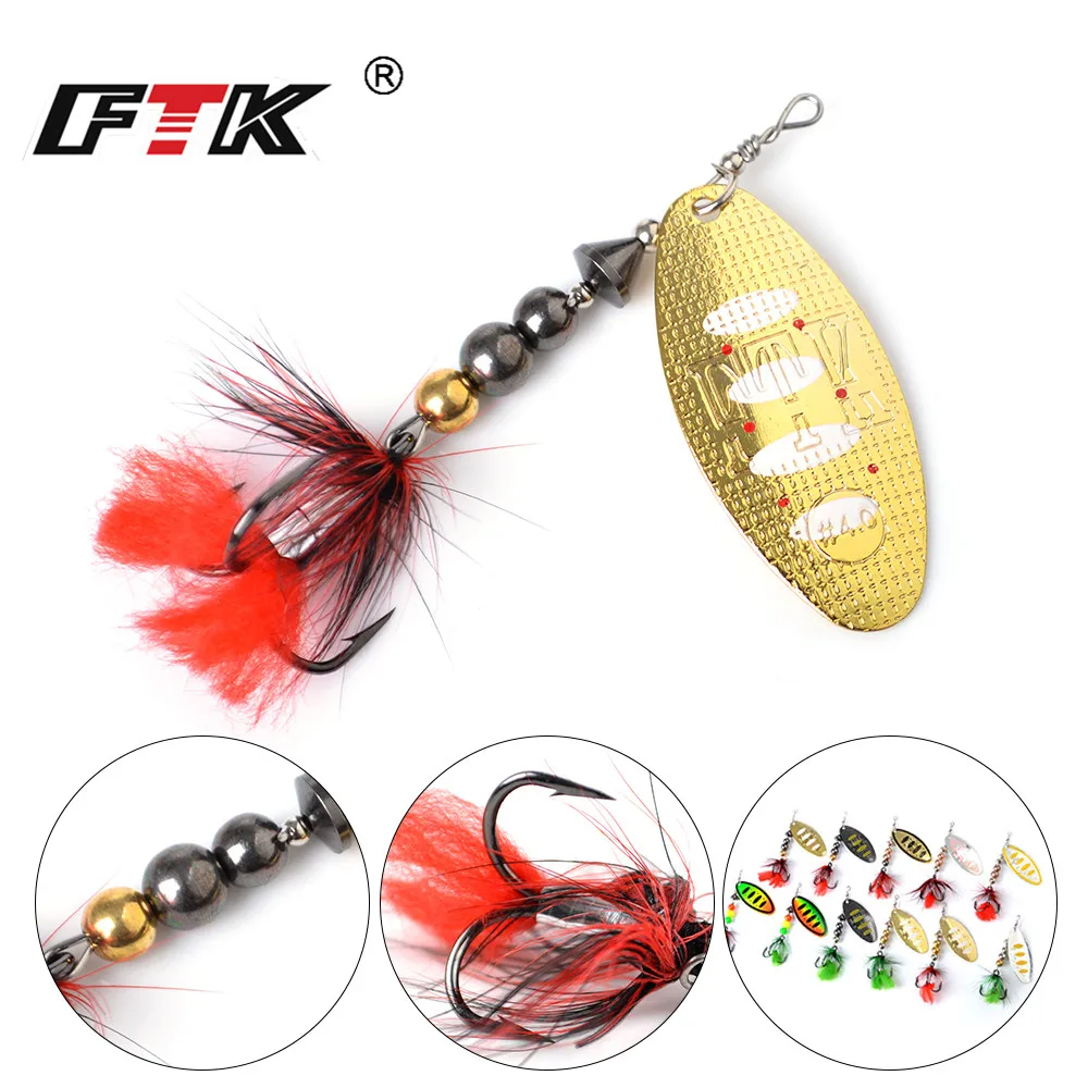 FTK-Metal Spinner Bait Lure para pesca, isca dura com ganchos de penas agudos, Wobblers, Pike Fishing Tackle, Bass, 8g, 14g, 20g