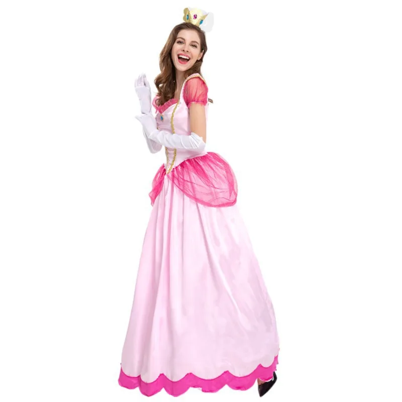 Adult Peach Princess Cosplay Costume Princess Toadstool Peach  Yellow Fancy Dresses for Women Halloween Carnival Party