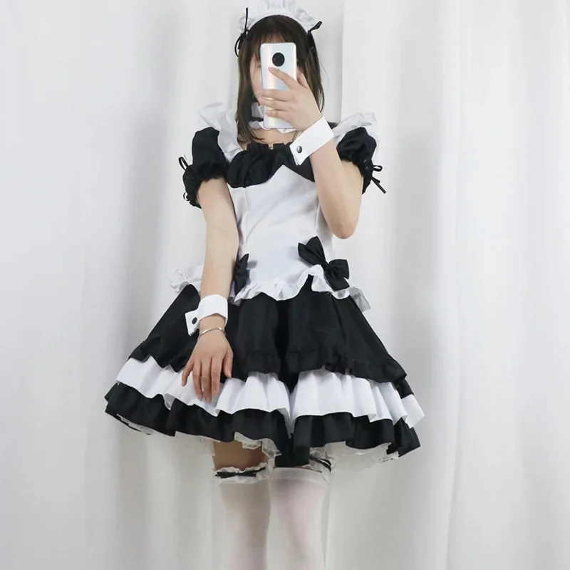 Costume cosplay anime cameriera lolita vestito nero bianco cameriera cameriere grembiule abiti uniformi ragazze donne costumi di scena festa