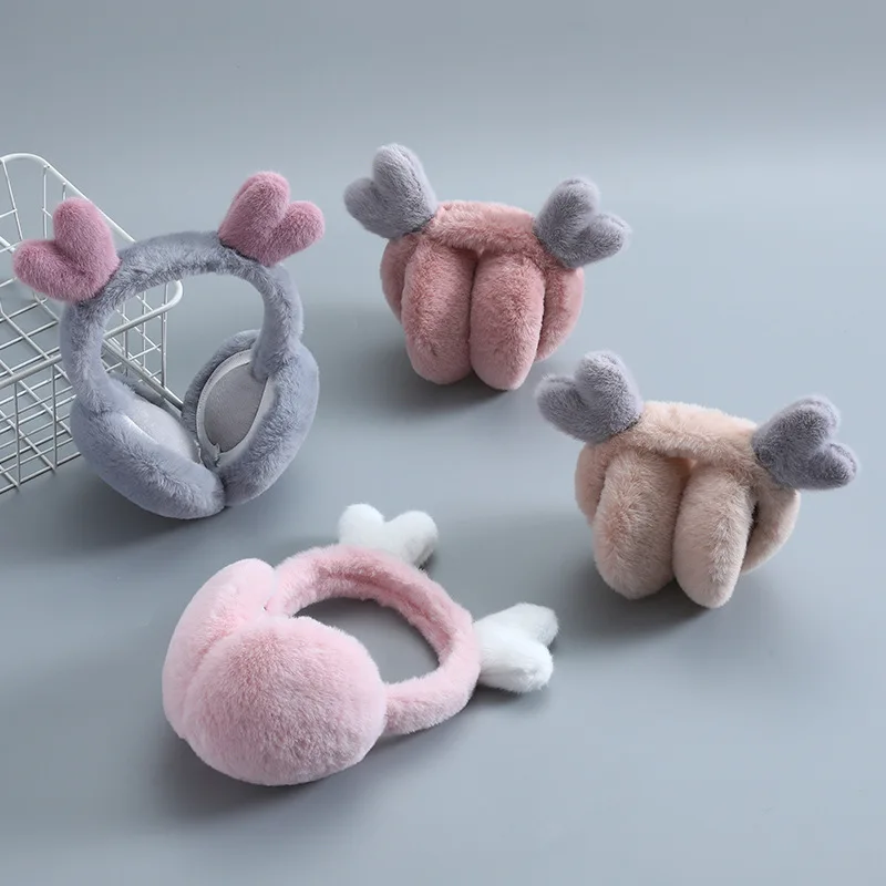 Cache-oreilles de dessin animé en peluche pour femmes et étudiants, cache-oreilles chauds pour dames, plus sourire, automne et hiver