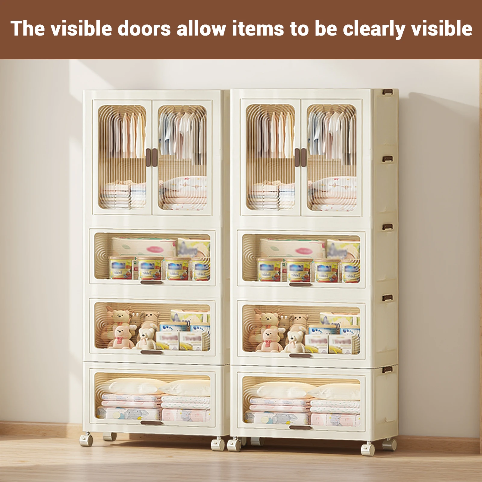 70cm Breite Stapelbare Aufbewahrungsboxen mit Deckeln Magnetische Türen Räder Zusammenklappbare Kunststoff-Schubladenorganizer für Wohnzimmer Kleiderschrank – Detail 6