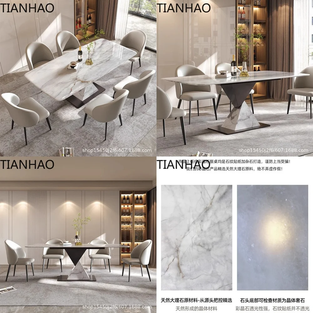 Modern Minimalist Luxury Imported Stone Slab Dining Table Set for Italian Style High End Large Apartment Black Rectangular