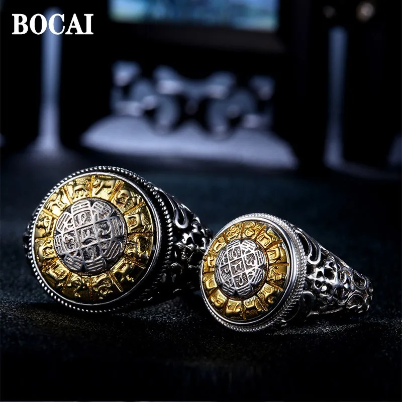BOCAI New S925 Silver Exaggerated Trend Adjustable Rotating Couple Accessories Fashionable Men and Women Engagement Ring