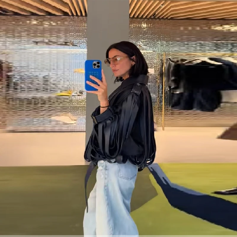 Chaqueta elegante de piel sintética para mujer, abrigo de gran tamaño de manga larga con solapa y cinturones, prendas de vestir a la moda para otoño e invierno 2025