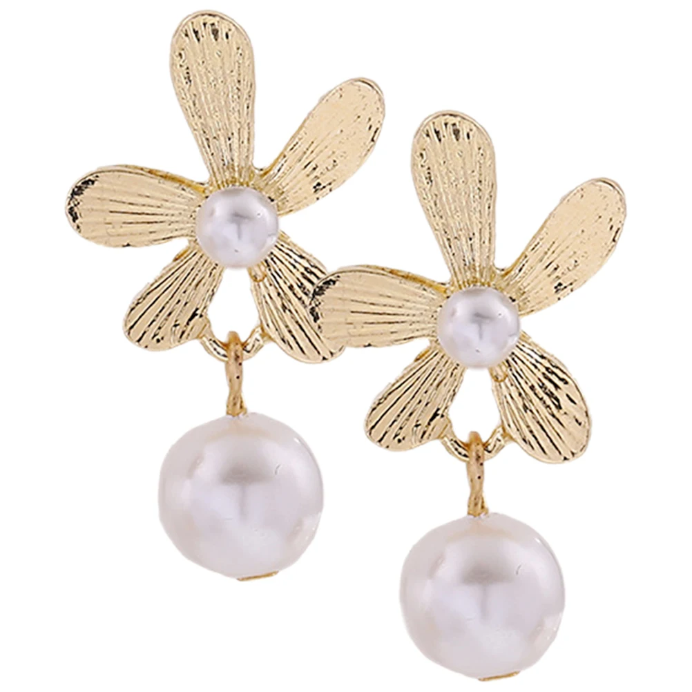 

3D Flower Stud Earrings Pearl Hoop Women Alloy Beads Jewelry Simple Creative Fashion Accessory Comfortable Wear Matching