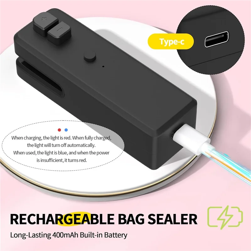 Bag Sealer , 3 In 1 Mini Bag Sealer Heat Seal With Cutter &Magnet,Rechargeable Mini Chip Bag Vacuum Sealer Machine Black Durable