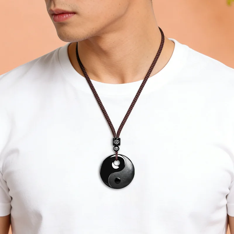 Double-Sided Tai Chi Jade Pendant Authentic Natural A-Grade Ink Jadeite Glutinous Seed Men's Gifts Women's Jewelry Drop Ship