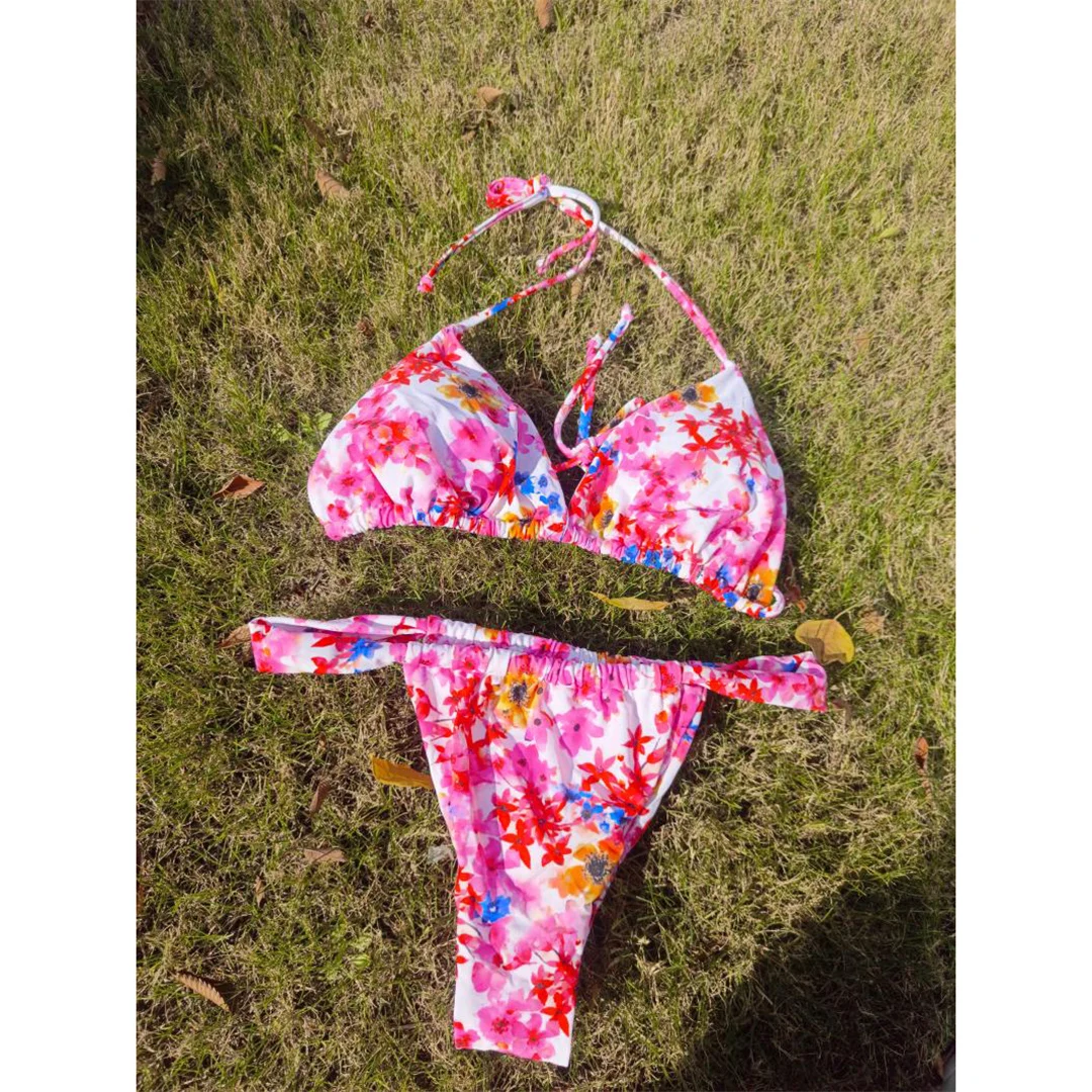 XS - XL, Bikini mit Blumenmuster und hohem Beinausschnitt, Damen-Badeanzug, zweiteiliges Bikini-Set, Badebekleidung, Badeanzug, Modell V6531. – Detail 19