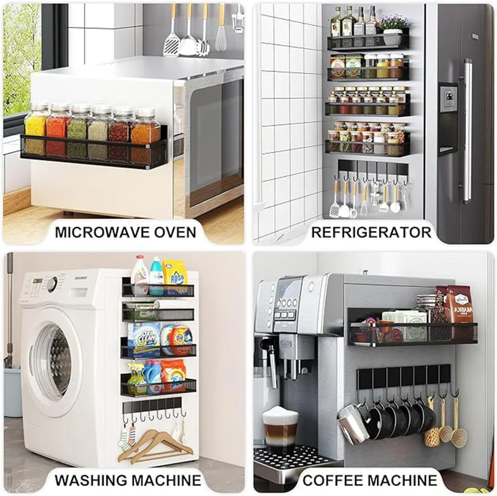 Removable Magnetic Refrigerator Shelf, Spice Rack, Kitchen Organizer Powerful Magnetic Shelf No Drilling Needed for Holding Jars