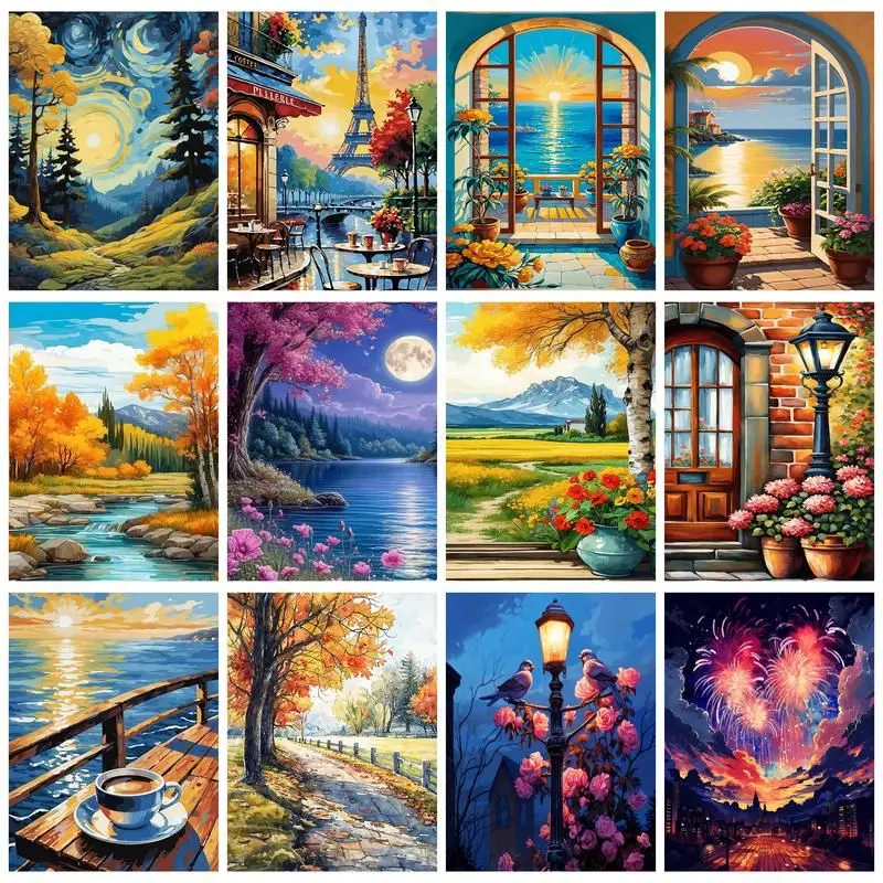 

CHENISTORY DIY Pictures By Number Beautiful Views Kits Hand Painted Paintings Art Painting By Numbers Drawing On Canvas Gift Hom
