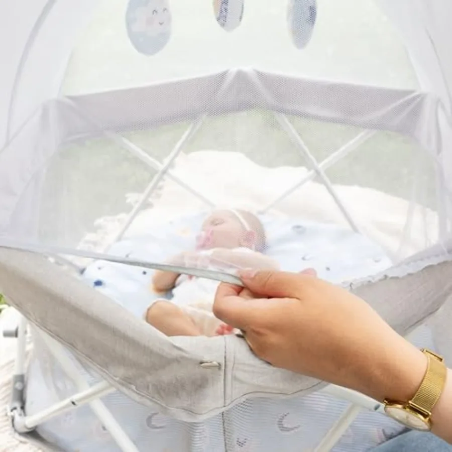 بلدي اللعب الطفل المحمولة الرضع السرير داخلي في الهواء الطلق UPF 50 + المظلة شبكة الجانبين 29x14 بوصة طوي السفر اللعب مع اللعب P #5