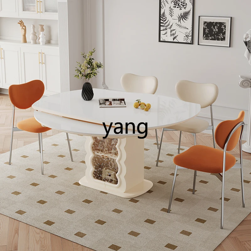 ZL cream style dining table square and round dual-purpose rock slab dining table and chair combination