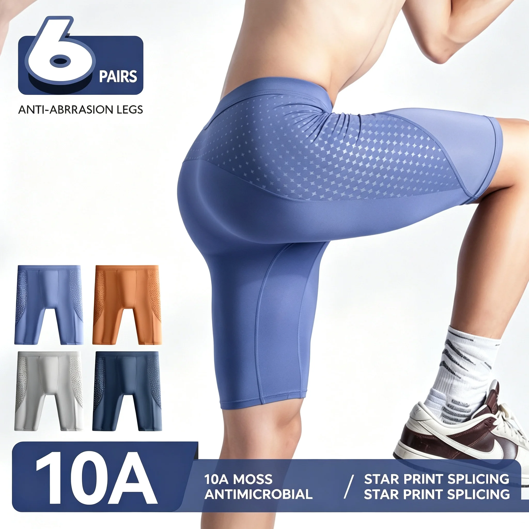 Starry Print Long Underwear Shorts Grinding Pants Men's Ice Silk Antibacterial Sports Boyshorts Hombre Boxer Calecon Homme