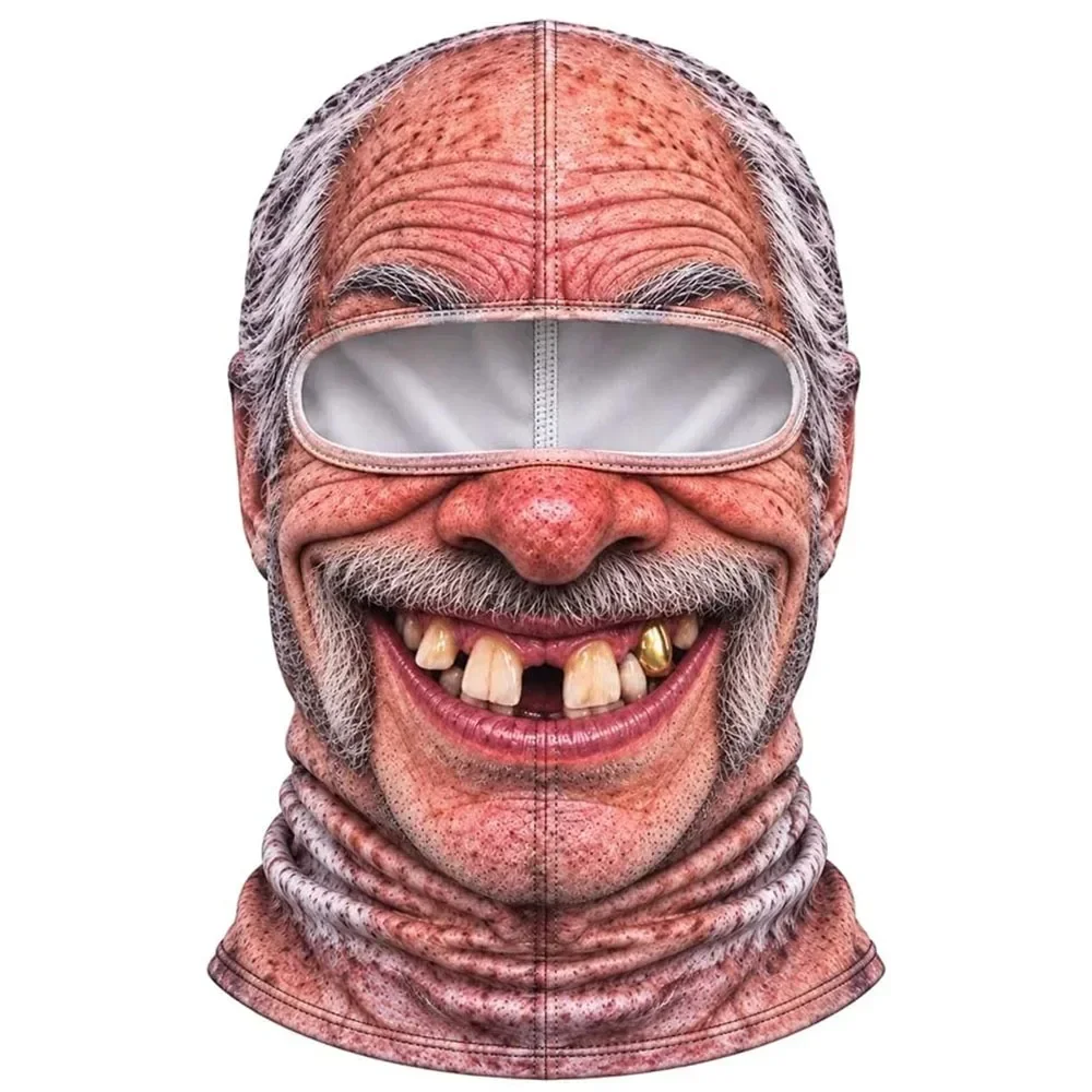 3D-geprinte balaclava met gezichtsmotief, volledige bedekking, ademend, met ooggaten, witte snor, elastische skimasker, capuchon