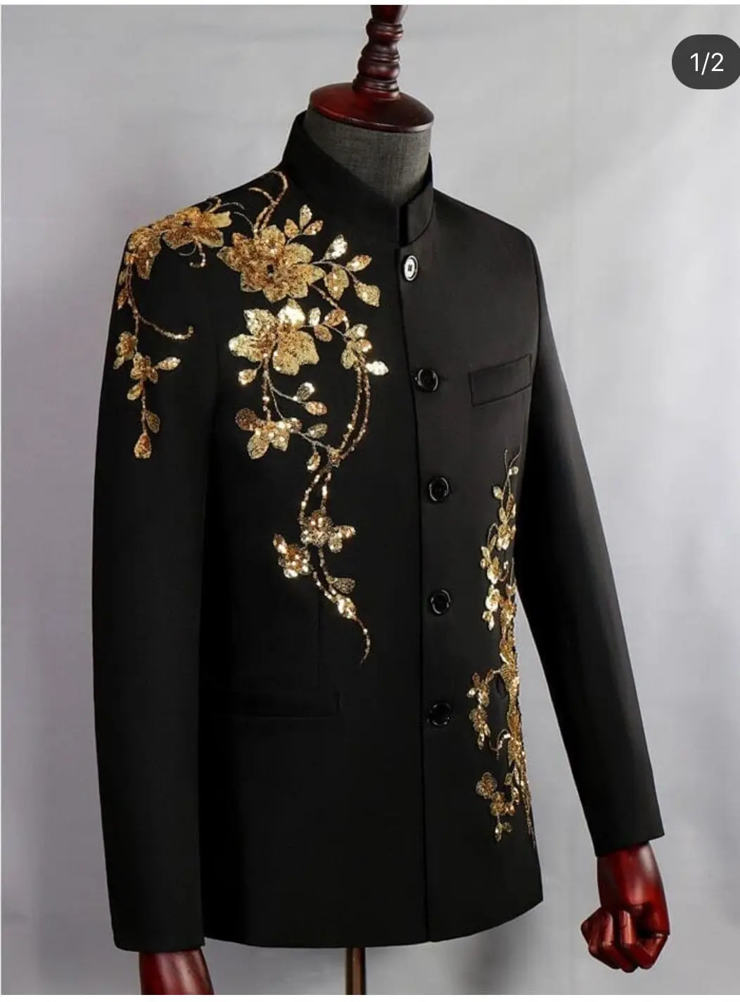 Tang Tunic  Jacket Men Wedding Coat Chinese Style Floral Appliques Patterns Stand Collar Suit For Business Prom Only Blazer