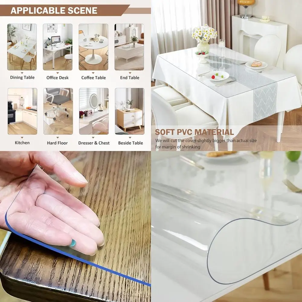 

44x72 Inch Clear Plastic Table Protector, 1.5mm Thick, Waterproof Vinyl Cover for Dining and Kitchen Tables