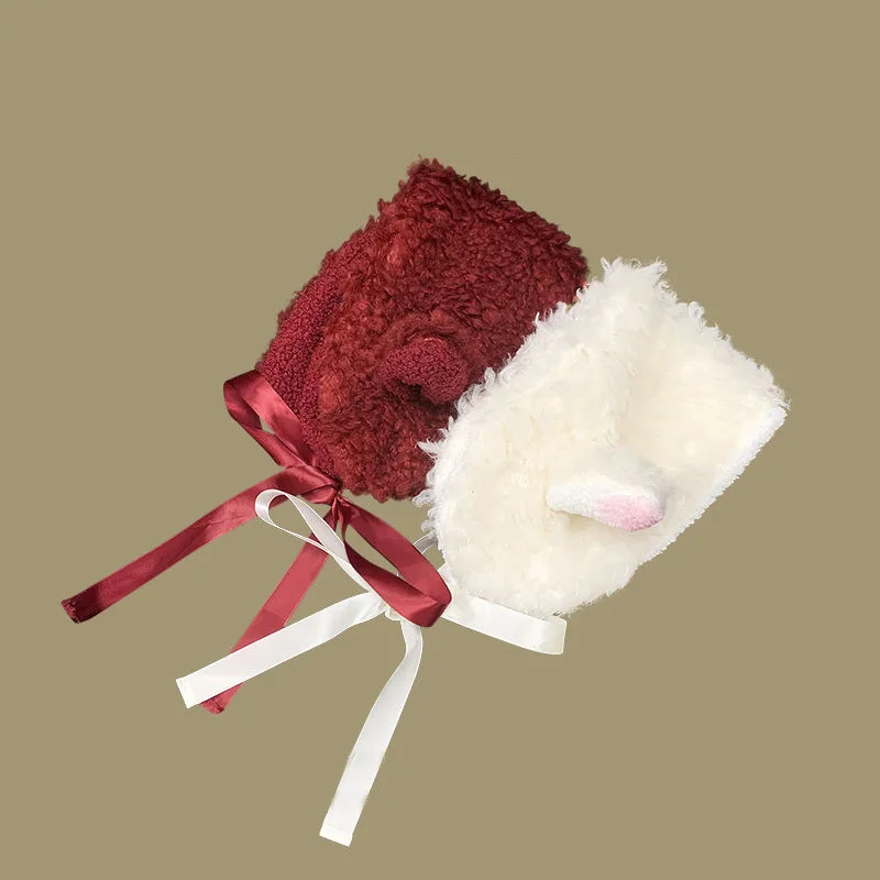 Orejeras japonesas con orejas de cachorro para mujer, gorro de felpa de otoño e invierno, diadema esponjosa, correas cálidas con astas, gorros con protección para los oídos