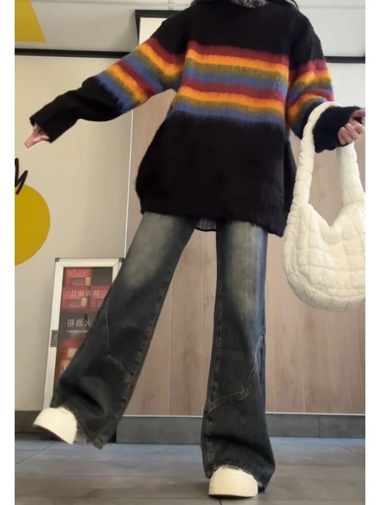 American Sle Thiened Fce Lined Straight Leg Jeans Women's Autumn Winter plus Size Loose Slimming Wide Leg Pants