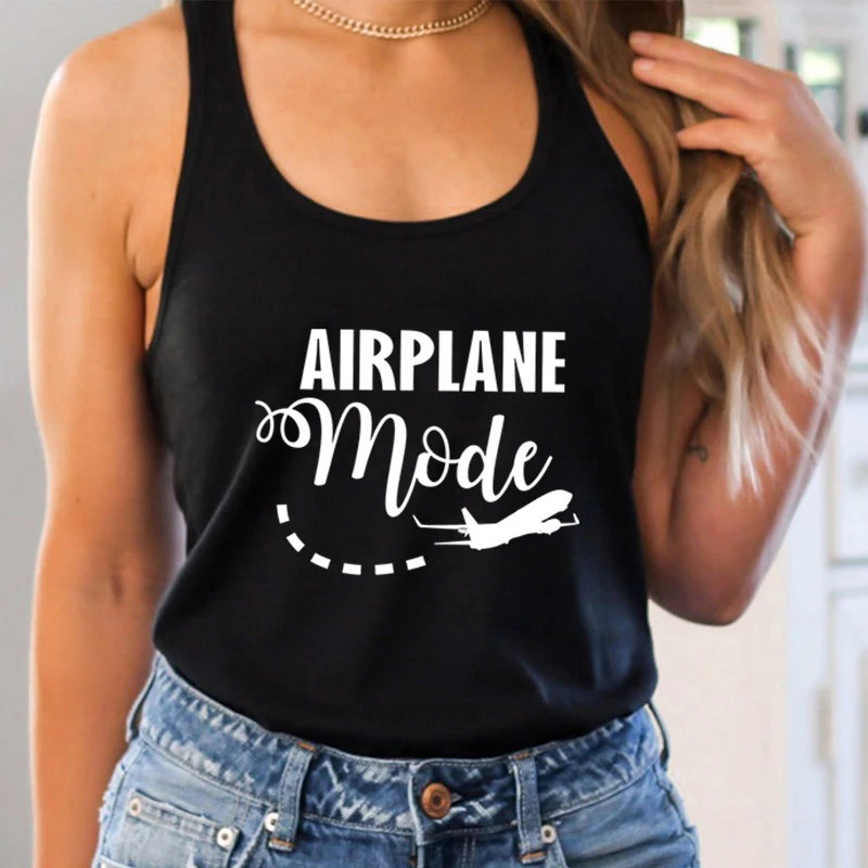 

Airplane Mode Funny Trip Women Racerback Tank Tops Summer Outfit Airplane Printed Clothes for Women Vacation Tanks Casual Tops