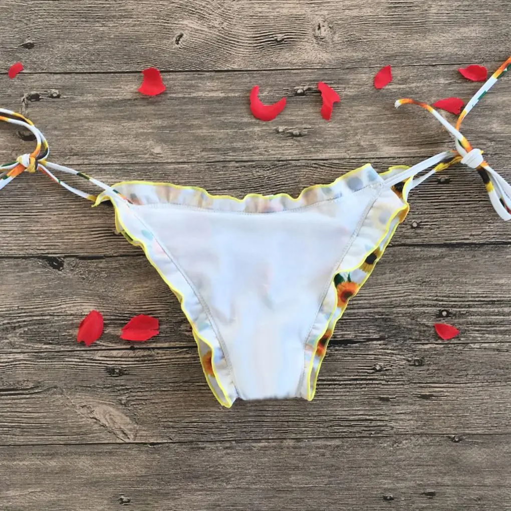 2pcs/set Women Sunflower Sexy Bikini Swimsuit Halter Bathing Suit Push-Up Padded Swimwears