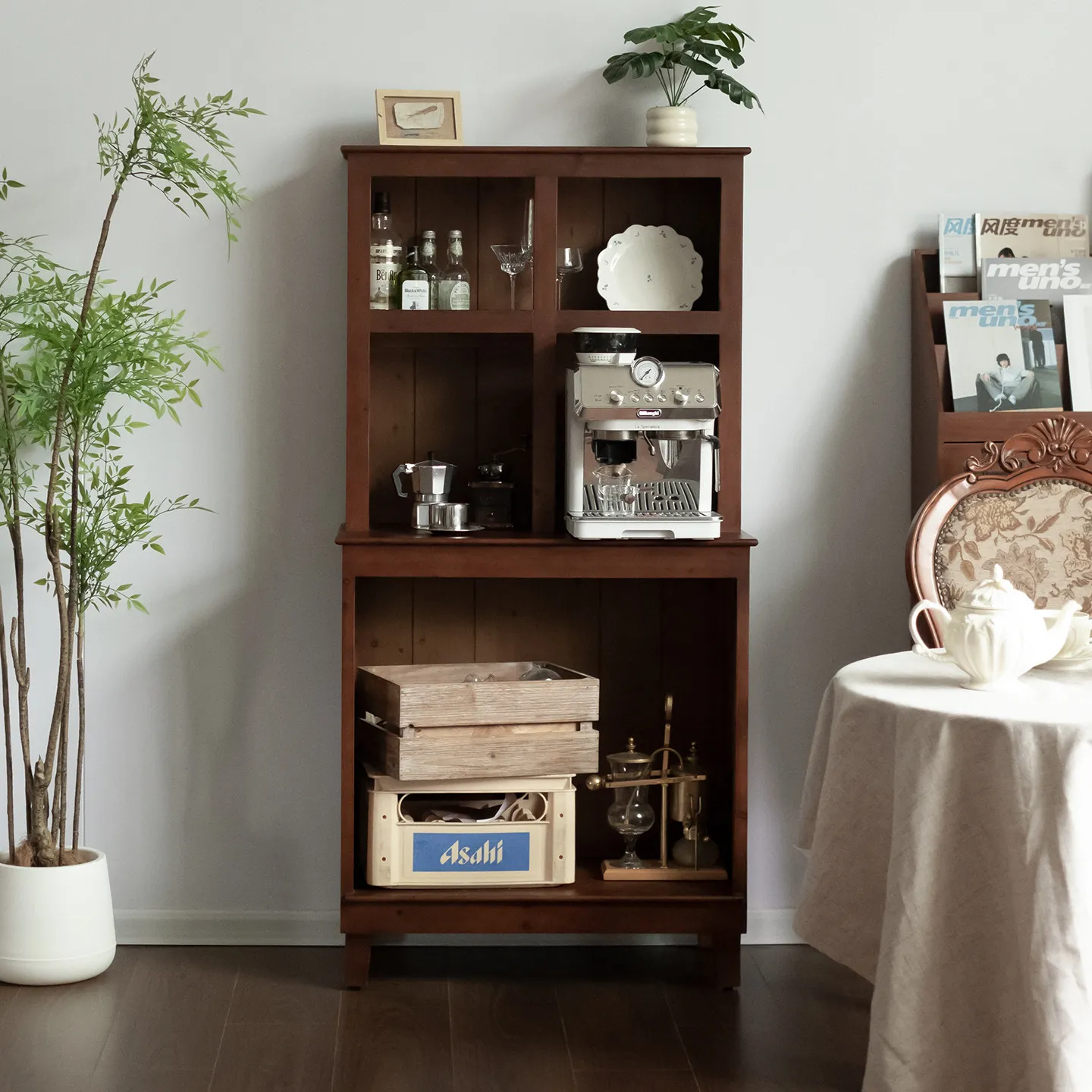 Display cabinet, fully equipped living room, home floor-to-ceiling storage, bookshelf storage, solid wood retro display cbinet