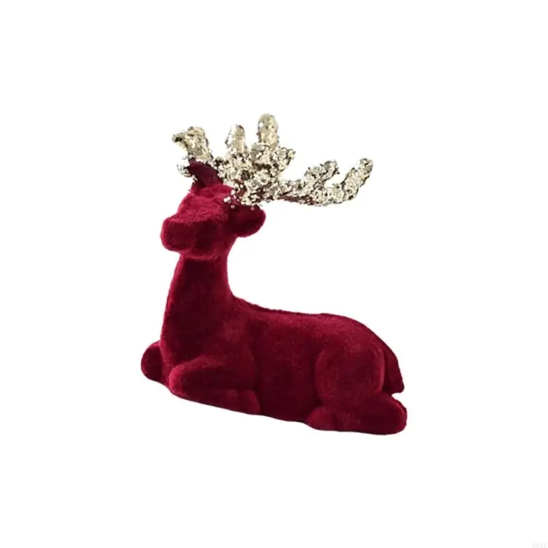 A0KE Christmas Reindeer Figurines with Glittered Antler and Feet Artificial Animal Crafts Tabletop Ornament Home Decoration