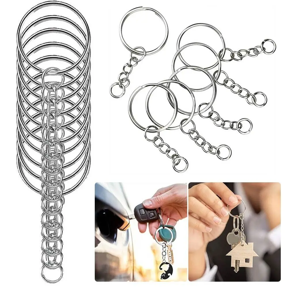 50/100PCS Stainless Steel Key Rings Key Pendant Chains Metal Keychain Blank Keyring DIY Accessories Split Rings Key Organization