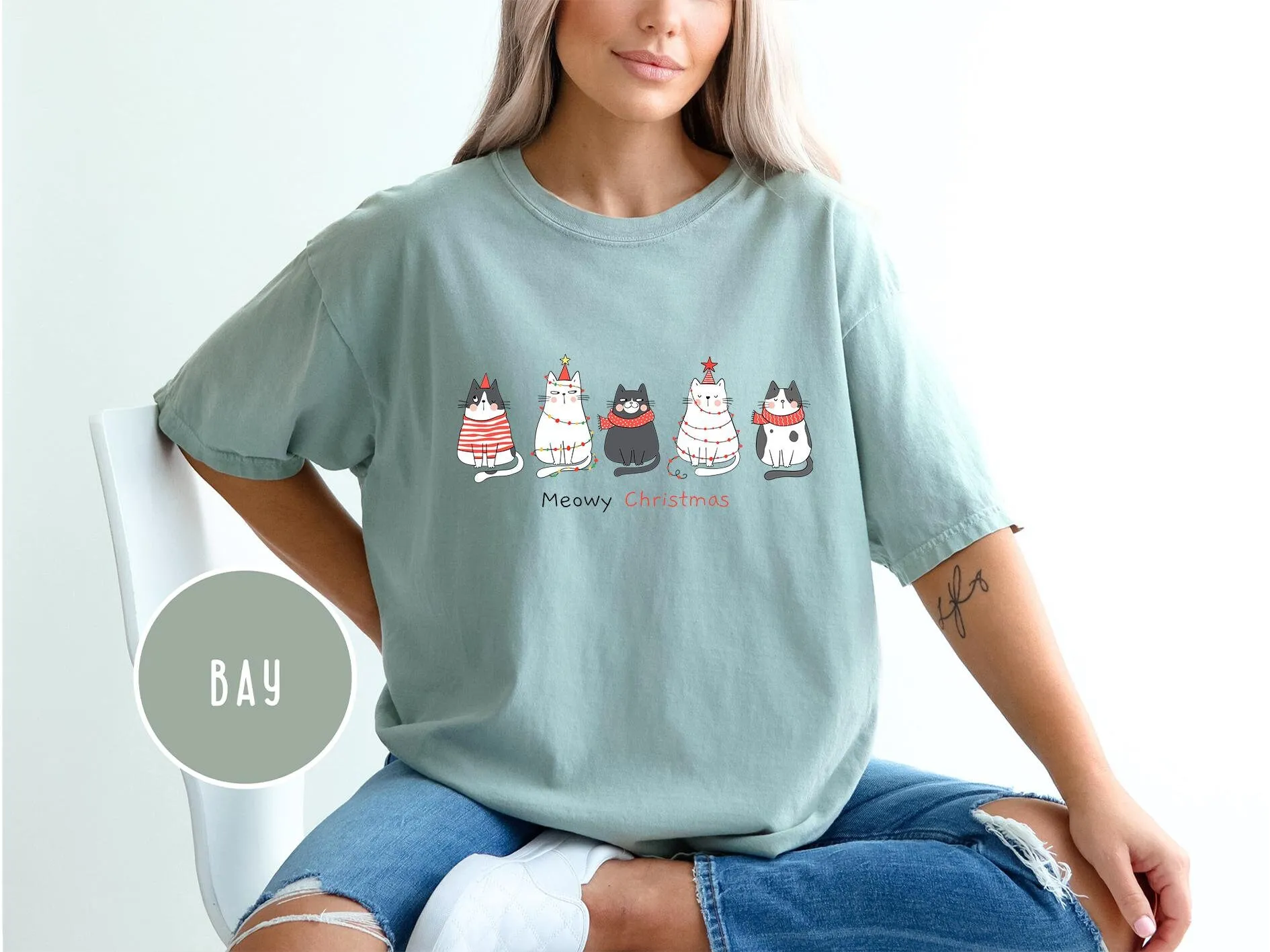 

Комфортные цвета, рождественская футболка с милым котом, забавная праздничная мама