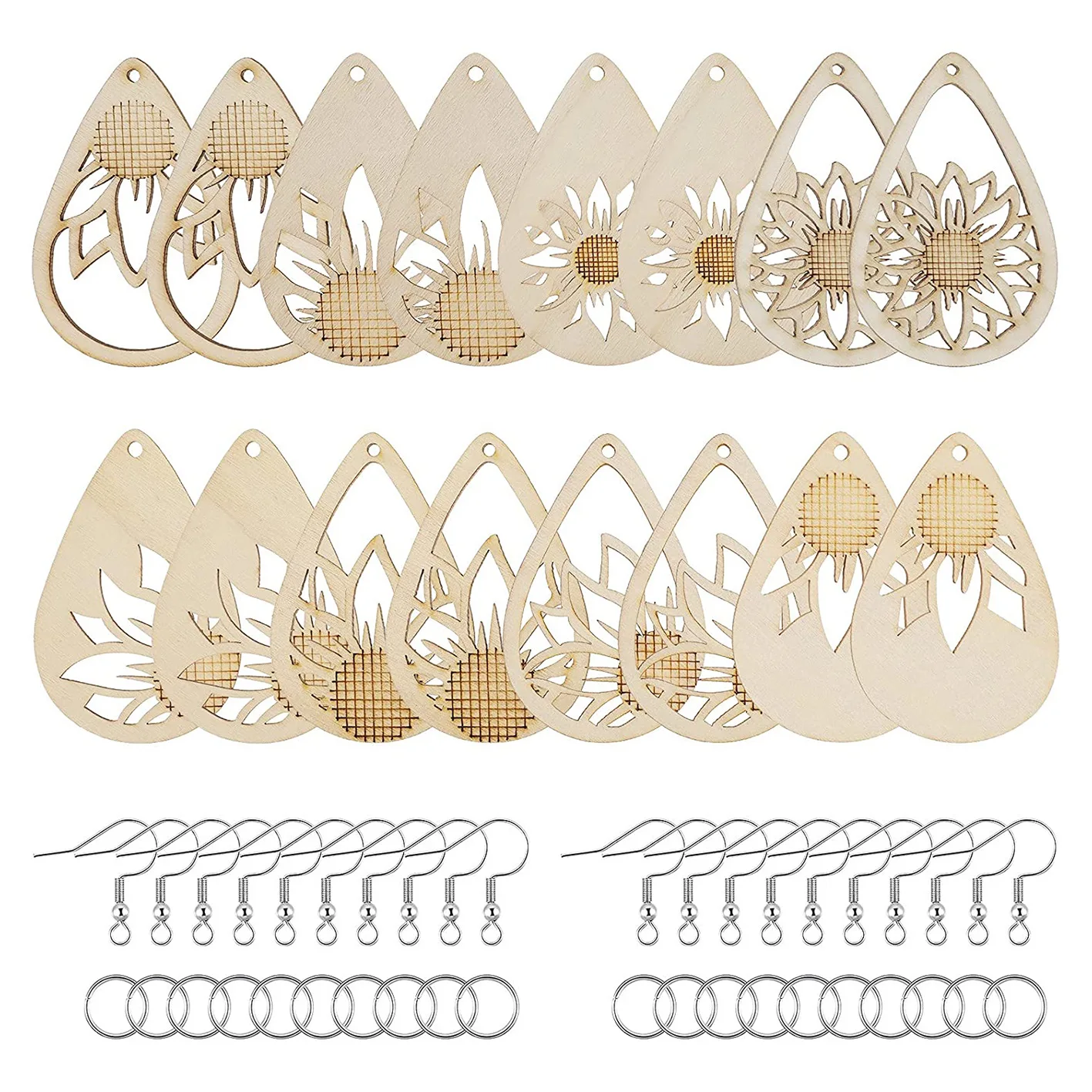 182Pcs Wooden Earrings DIY Unfinished Wooden Earring Drop Pendant Ring Jewelry Set