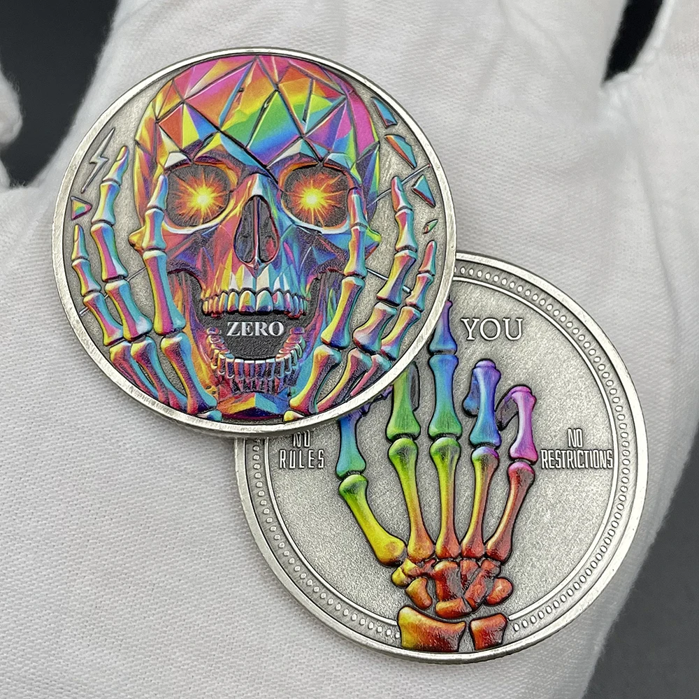 Colorful Skeleton Challenge Coin Collectibles Skull Middle Finger Commemorative Coin No Restrictions Creative Medal in Capsule