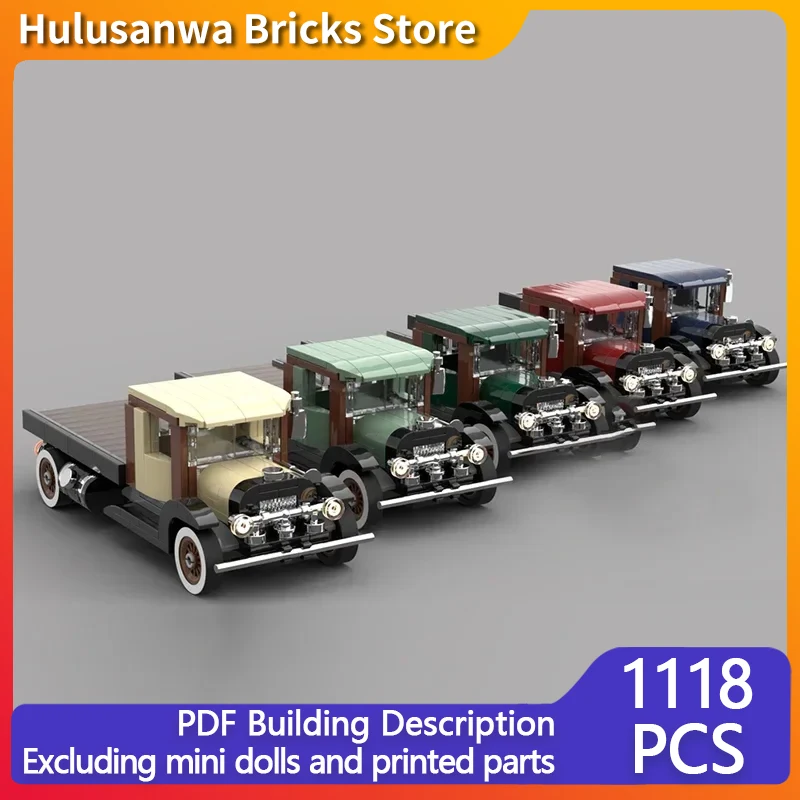 City Car Model MOC Building Bricks Vintage Flatbed Truck Goods Train Modular Technology Gifts Holiday Assemble Children Toy Suit