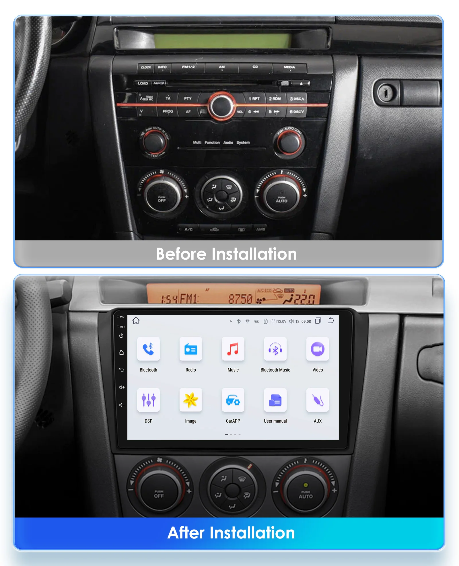 Hizpo AI Voice Touch Screen Car Audio For Mazda 3 2004 - 2009 2Din Wireless CarPlay Smart Monitor DSP GPS Stereo Player SWC WIFI