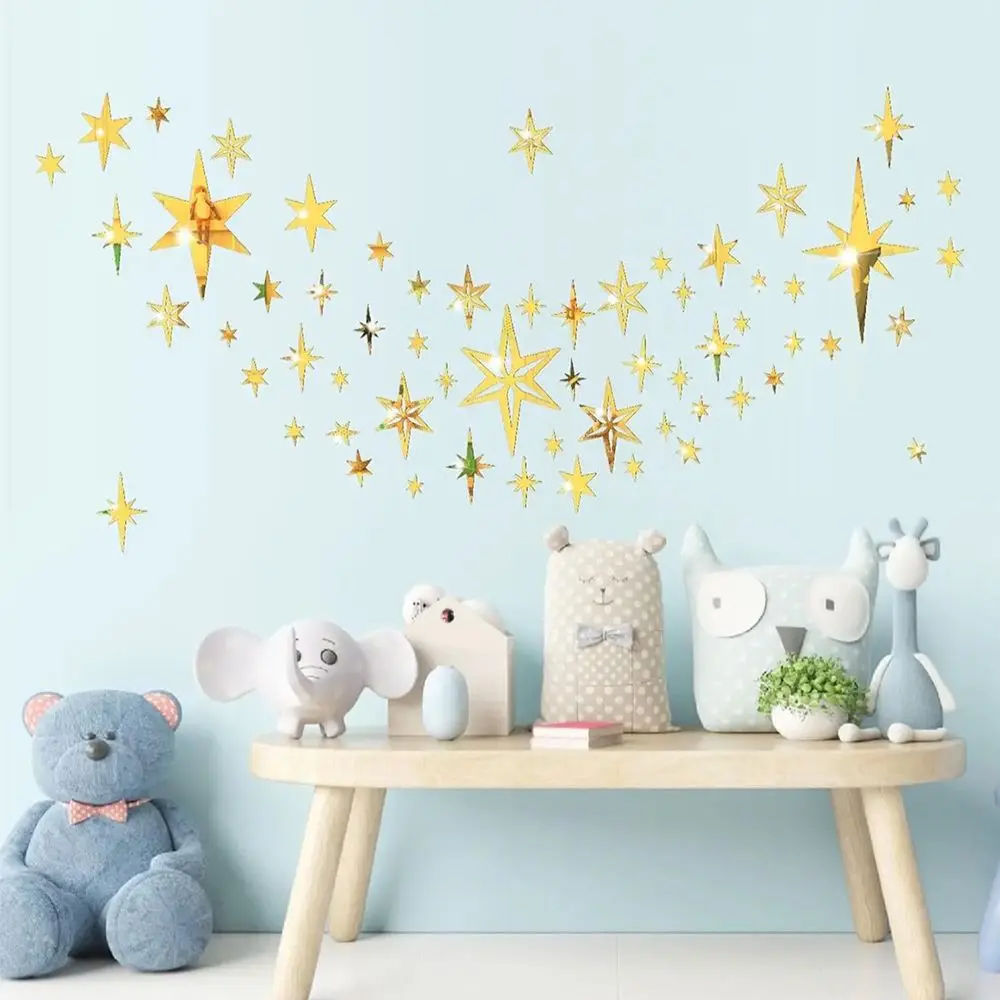 78PCS Multicolor Mirror Surface Wall Stickers Acrylic 3D Star Star Wall Sticker DIY Accessories Self-Adhesive Wall Decals