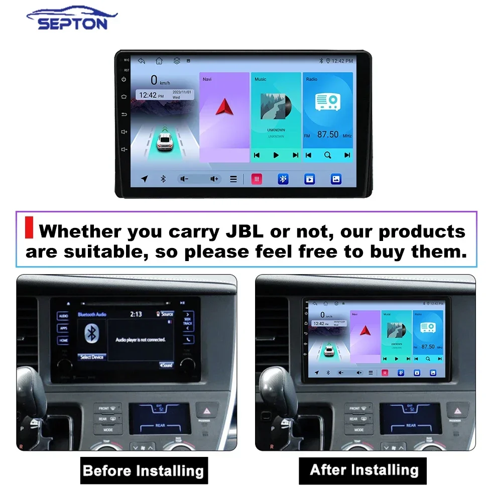 SEPTON Car Radio for Toyota Sienta 2010 - 2015 Multimedia Player Navi GPS Carplay 4G NET 2 Din BT Android Auto Smart Car Systems