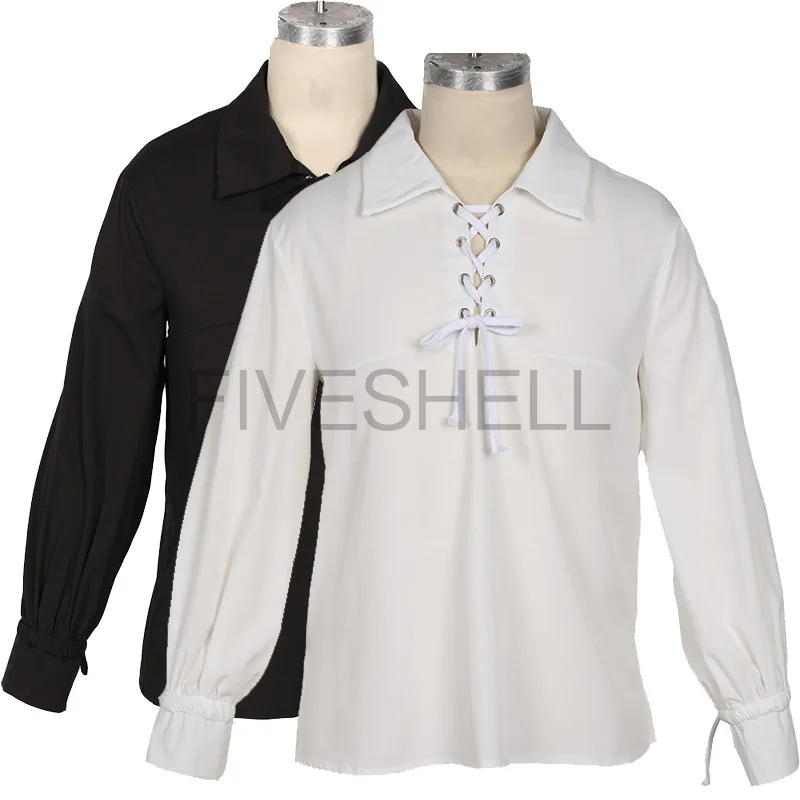 Medieval Viking Pirate Men Shirts Renaissance Vintage Lace Up Tops Masquerade Party Wear Costumes Long Sleeve Casual White Shirt