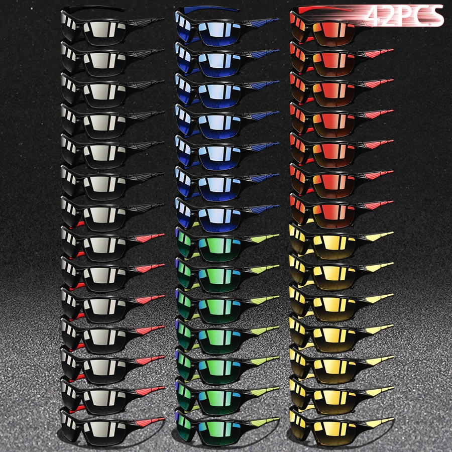 42PCS Fashion Vintage Check Pattern Driving Fishing Sports Sunglasses Men Women Running Mountaineering Man Sun Glasses