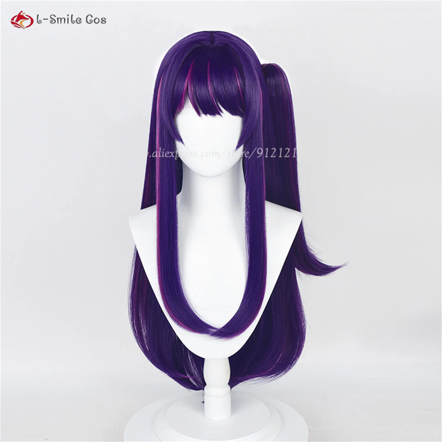 Hoshino Ai Anime Cosplay Wig com Headwear, alta qualidade, destaque roxo, rosa rosa, cabelo resistente ao calor, festa, 80cm