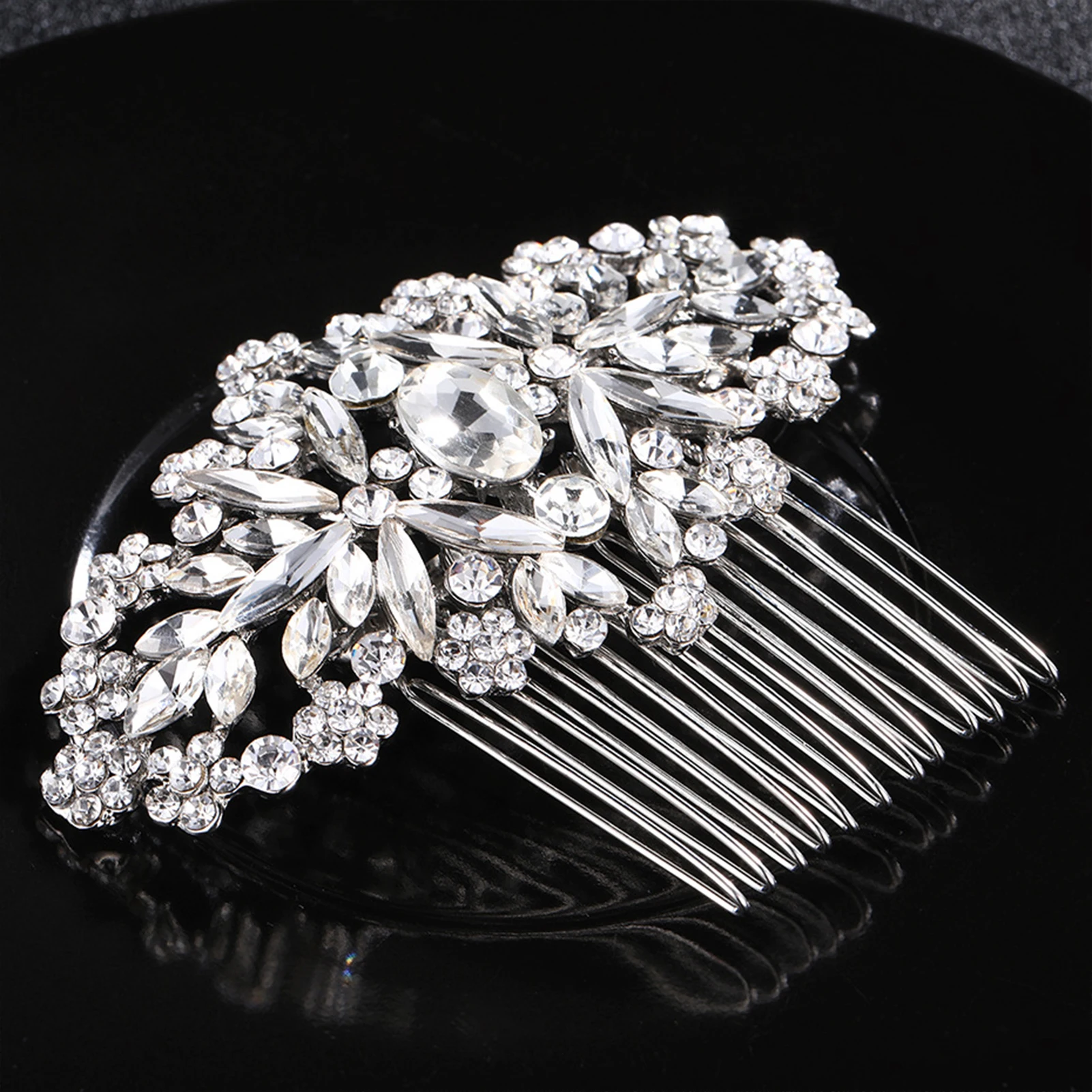 Vintage Hair Comb with Rhinestone Wedding Elegant Alloy Comb Barrette for Thick Curly Hair Styling