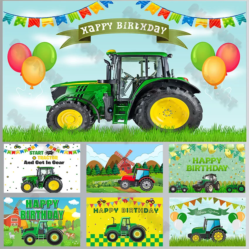 PHOTURT Tractor Truck Theme Photography Backdrop Kids Birthday Background Farm Grass Kids Party Decoration Banner Photo Props